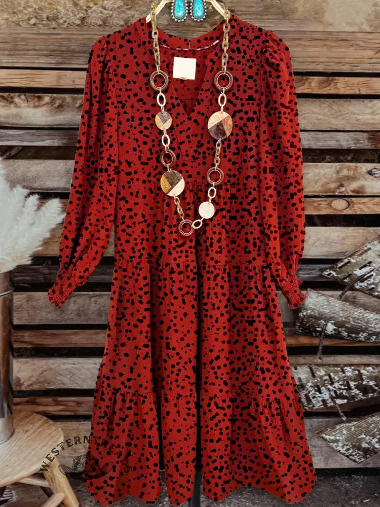 Vintage Contrast Western Style Cotton And Linen Midi Dress