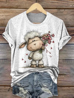 Vintage Funny Sheep Print Short-sleeved T-shirt