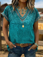 Vintage Art Hollowed Out Lace Patchwork Flowers Shirt