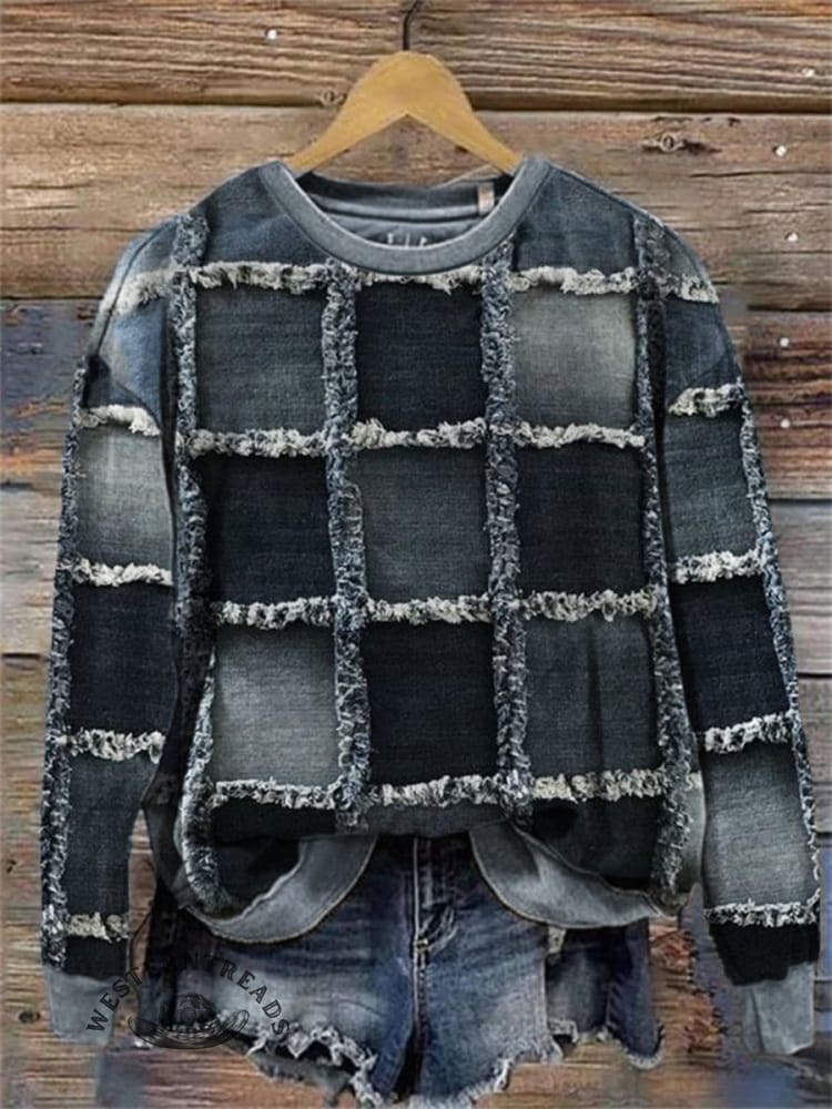 Western Retro Art Prints Casual Cotton Sweatshirt