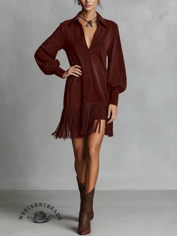 Womens Faux Suede Western Vintage Mini Dress