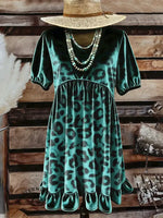 Women's Leopard Print Casual Short Sleeve Velvet Dress