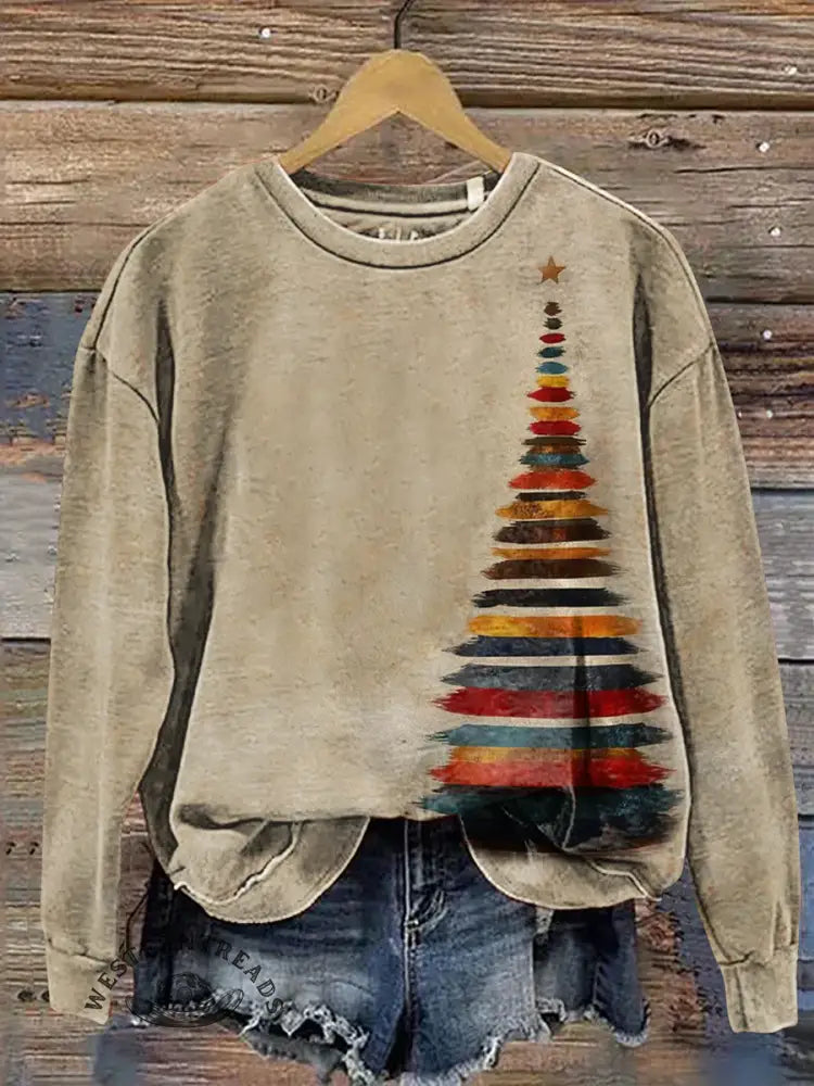 Vintage Christmas Pattern Casual Cotton Sweatshirt