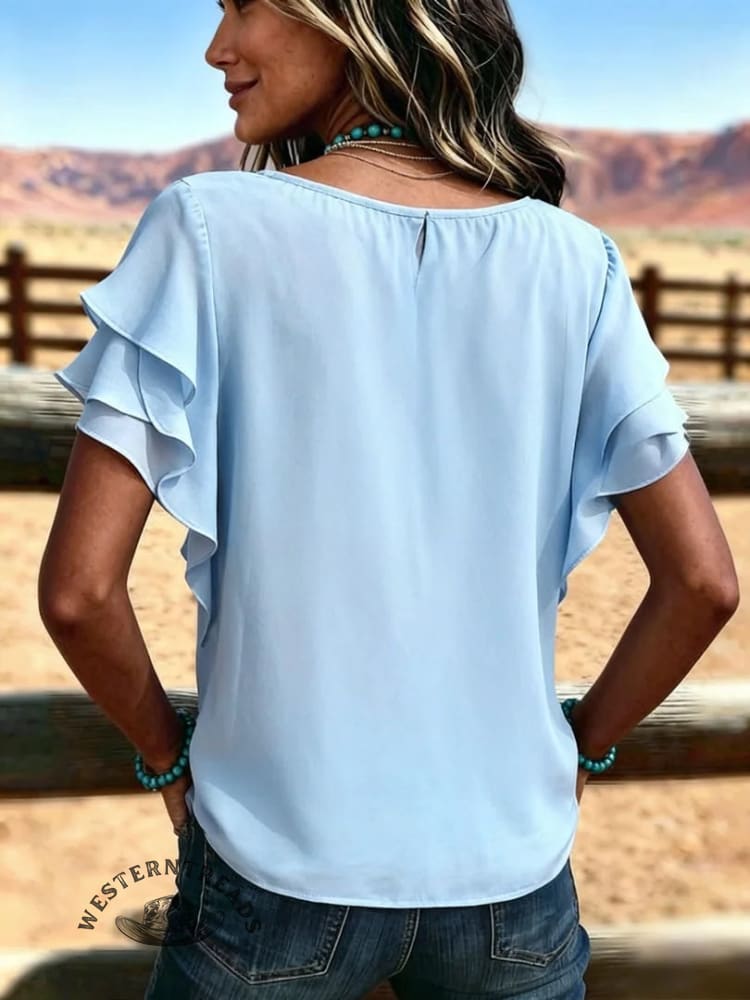 Women's Vintage Ruffle Patchwork Chiffon Casual Shirt