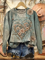 Vintage Flower Print Casual Cotton Sweatshirt