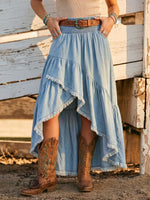 Vintage Art Western Patchwork Elastic Denim Skirt