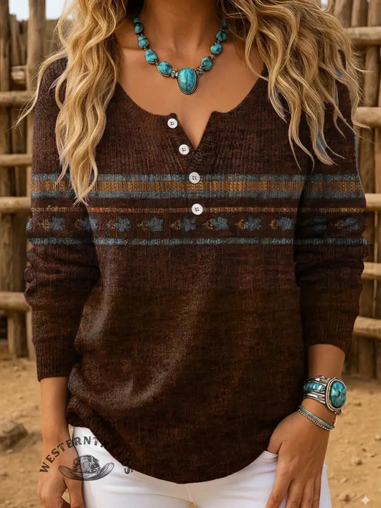 Retro Art Pattern Print Buttoned Cardigan Sweater