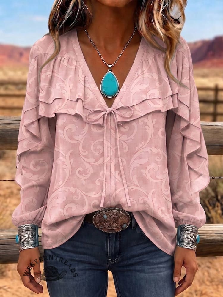 Boho Pink Tie-Neck Chiffon Top