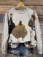 Vintage Chicken Art Print Casual Sweatshirt