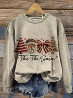 Women's Retro Christmas Art Print Casual Sweatshirt