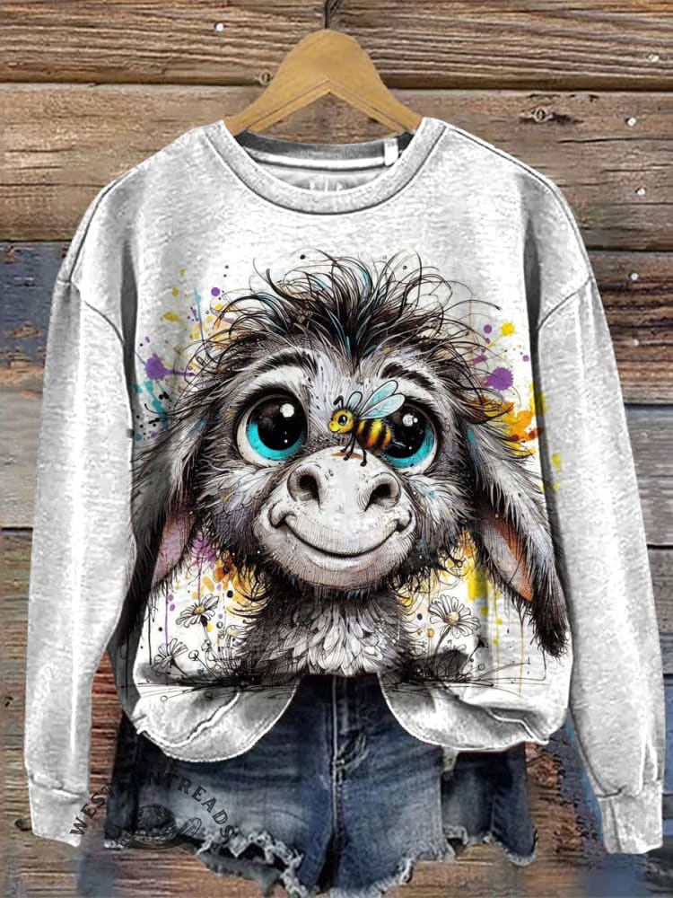 Funny Donkey Art Print Casual Cotton Sweatshirt