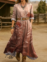 Women's Vintage Flowers Print Cotton Pocket Dress