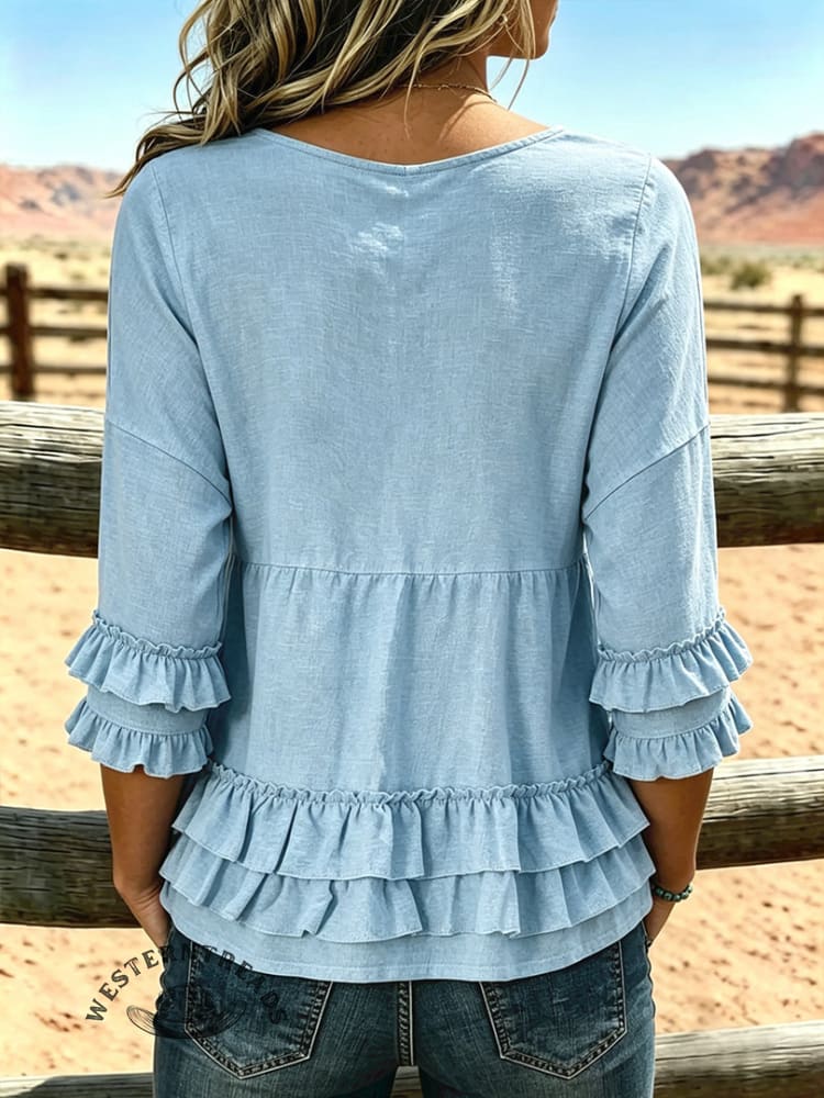 Women's Vintage Ruffle Patchwork Casual Shirt