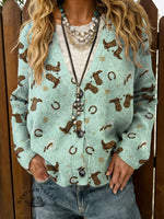 Western Print Buttoned Cardigan Sweater