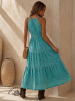 Women's Denim Patchwork Suspender Maxi Dress