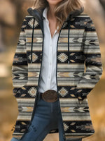 Aztec Print Unisex Plush Thick Long-Sleeved Cardigan Coat