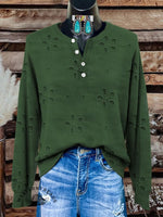 Floral Pattern Art Print Buttoned Cardigan Sweater