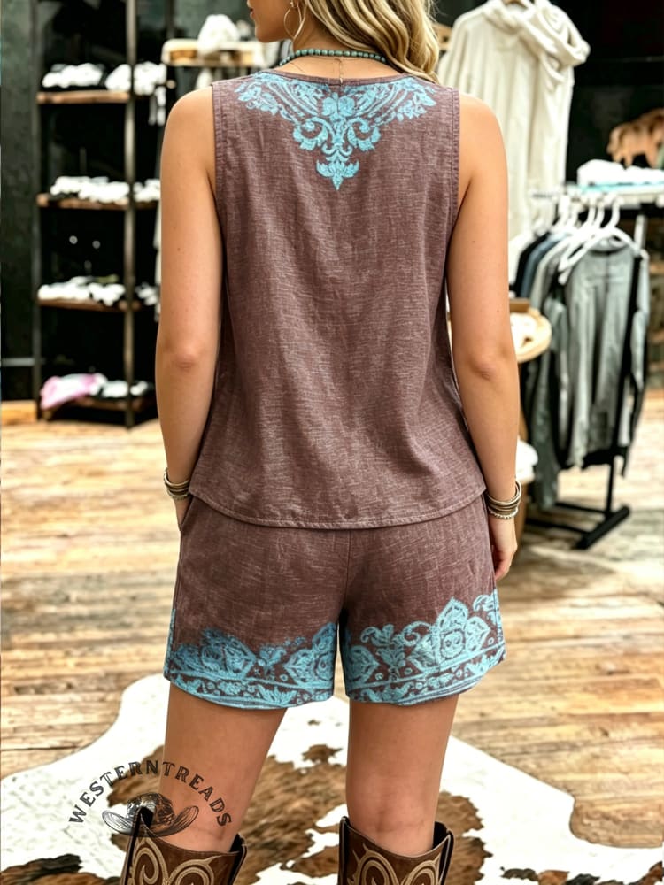 Women's Vintage Sleeveless Patchwork Casual Suit