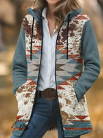 Aztec Print Unisex Plush Thick Long-Sleeved Cardigan Coat
