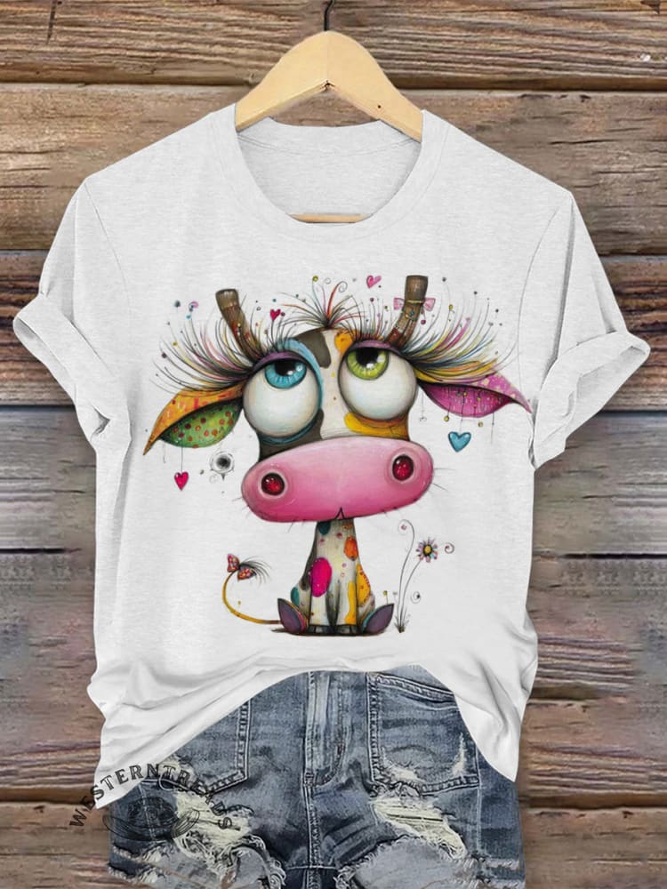 Retro Funny Animals Art Print Casual T-shirt