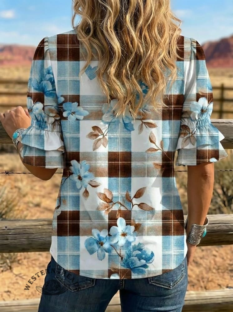 Women's Retro Art Puff Sleeve Casual Shirt