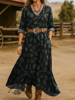 Women's Vintage Aztec Print Cotton Pocket Dress