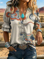 Women's Retro Art Puff Sleeve Casual Shirt