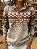 Vintage Aztec Print Casual Half Zip Cotton Sweatshirt