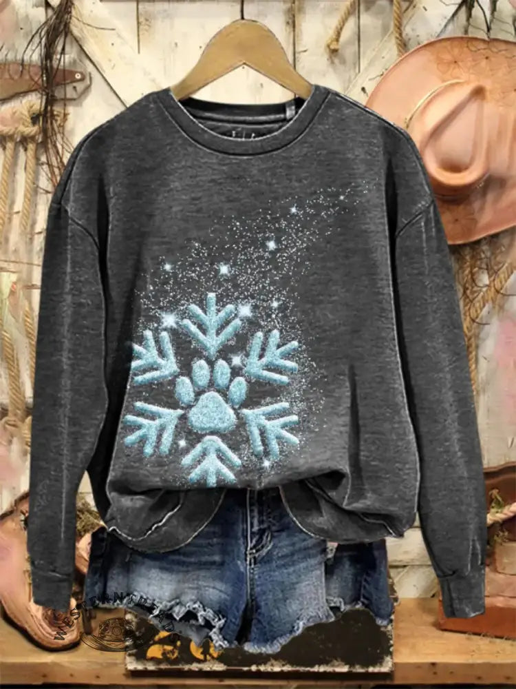 Vintage Christmas Print Casual Cotton Sweatshirt