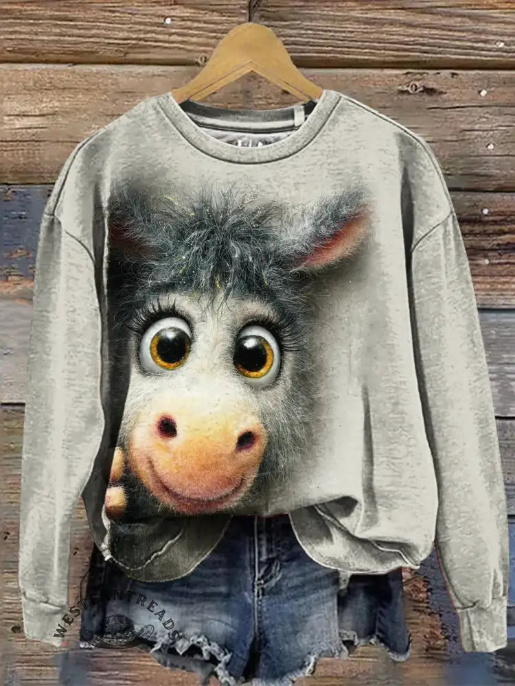Cute Donkey Art Print Casual Sweatshirt