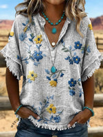 Vintage ArtPatchwork Cotton And Linen Shirt