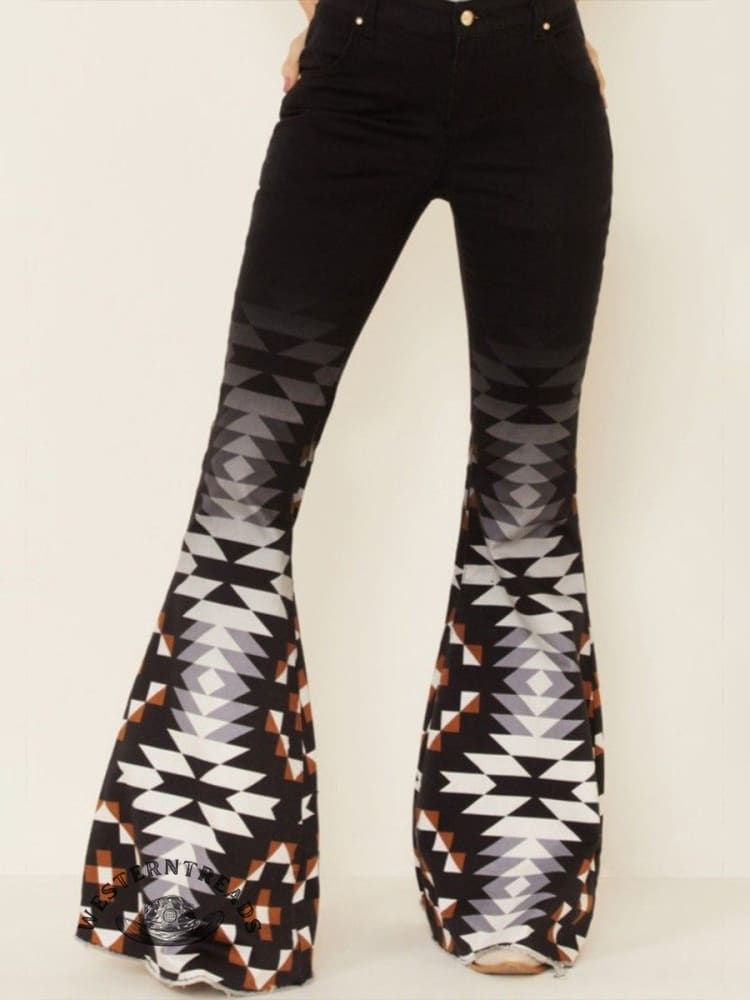 Women's Vintage Aztec Pattern Print Casual Wide Leg Pants