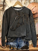 Retro Horse Pattern Casual Cotton Sweatshirt