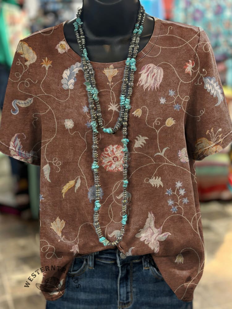 Vintage Art Print Casual T-shirt