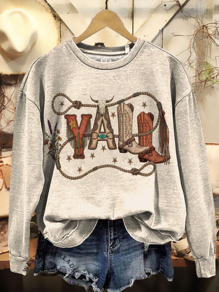 Vintage Western Pattern Casual Cotton Sweatshirt