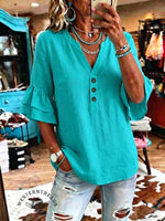 Women's Vintage Ruffle Neck Cotton Top