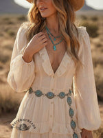 Women's V-neck Ruffled Chiffon Maxi Dress