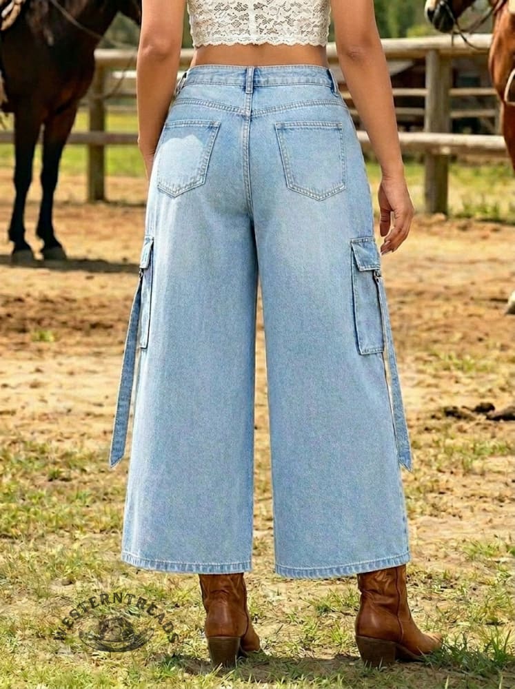 Western Style Wide Leg Cargo Pants