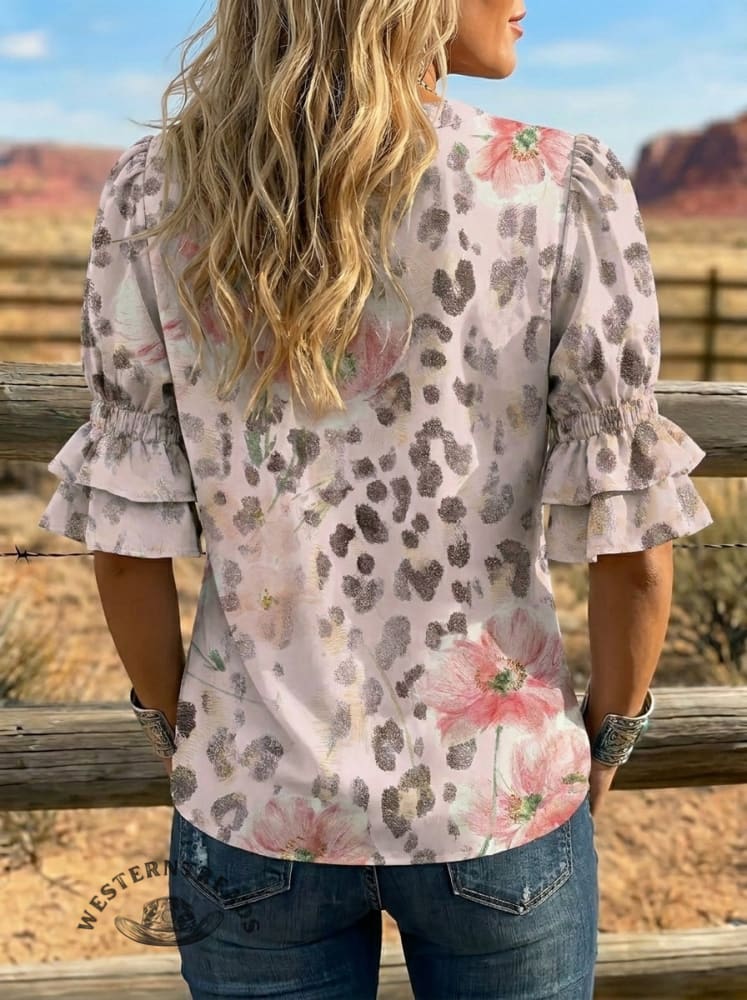 Women's Retro Art Puff Sleeve Casual Shirt