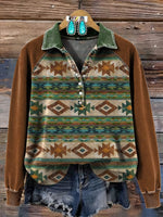 Vintage Aztec Art Print Casual Sweatshirt