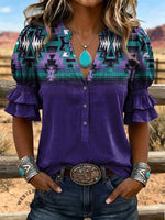 Women's Vintage Art Puff Sleeve Casual Shirt