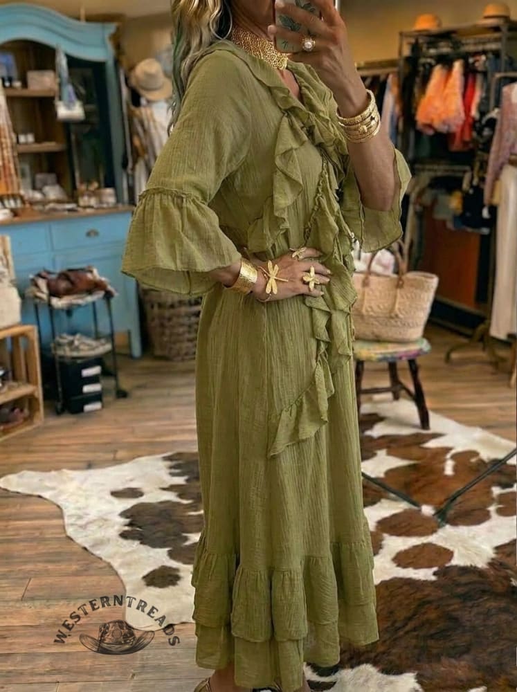Women's Casual Ruffled V-neck Dress