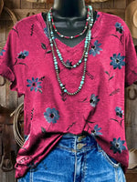 Vintage Floral Art Print V-neck T-shirt