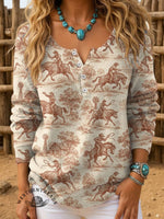 Classic West Print Buttoned Cardigan Sweater