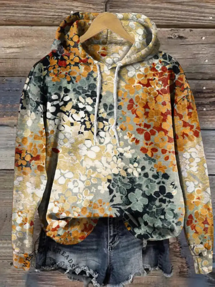Vintage Art Print Casual Cotton Hooded Sweatshirt