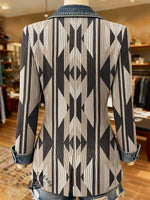 Aztec Print Patchwork Denim Sweater