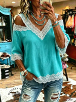 Women's Vintage Off-shoulder Patchwork Lace Chiffon Casual Shirt