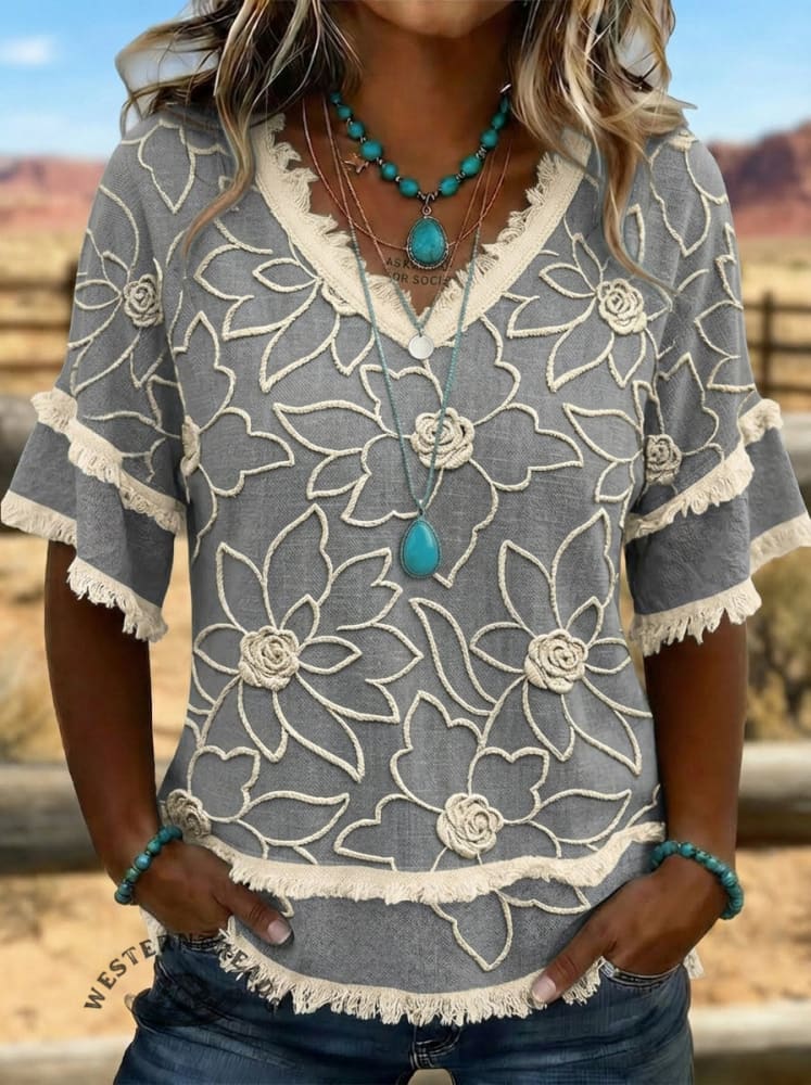 Vintage Art Patchwork Cotton And Linen Shirt