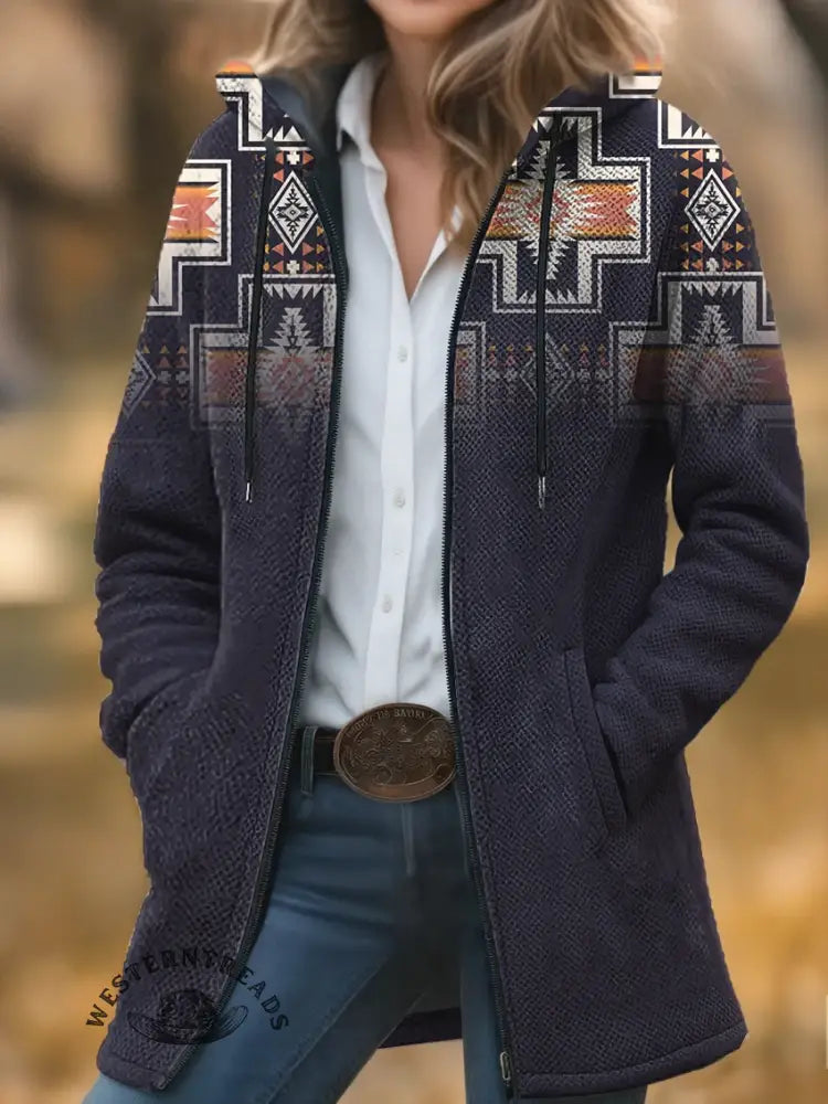 Aztec Unisex Plush Thick Long-Sleeved Cardigan Coat