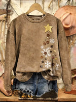 Vintage Christmas Art Print Casual Cotton Sweatshirt